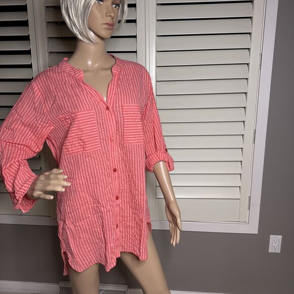 Soft surroundings MEDIUM shirt M pockets tunic beach 100% cotton - Picture 4 of 10